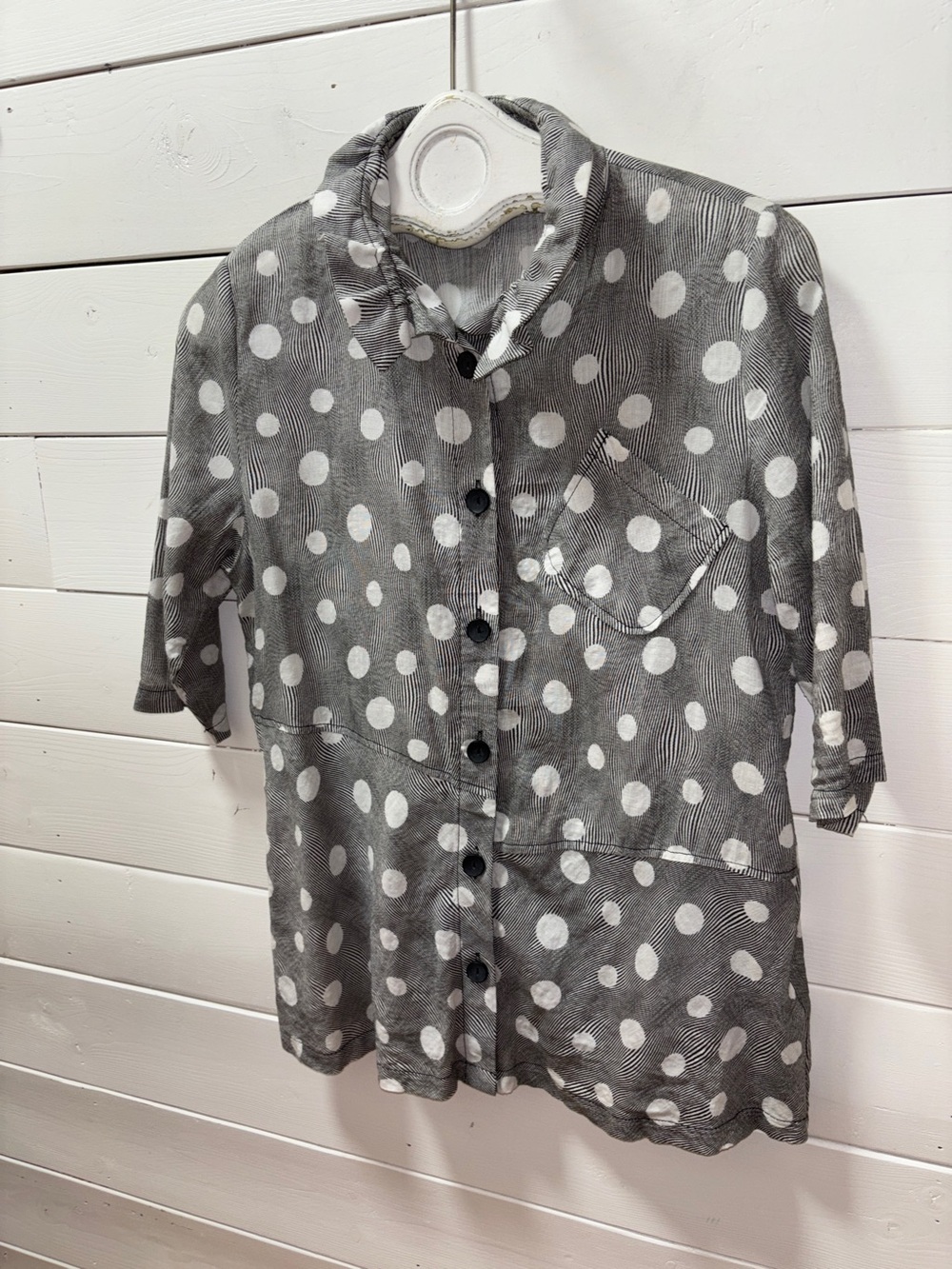 TERRA SJ Apparel Grey Polka Dot Linen Blend Blouse Size S - Picture 4 of 10